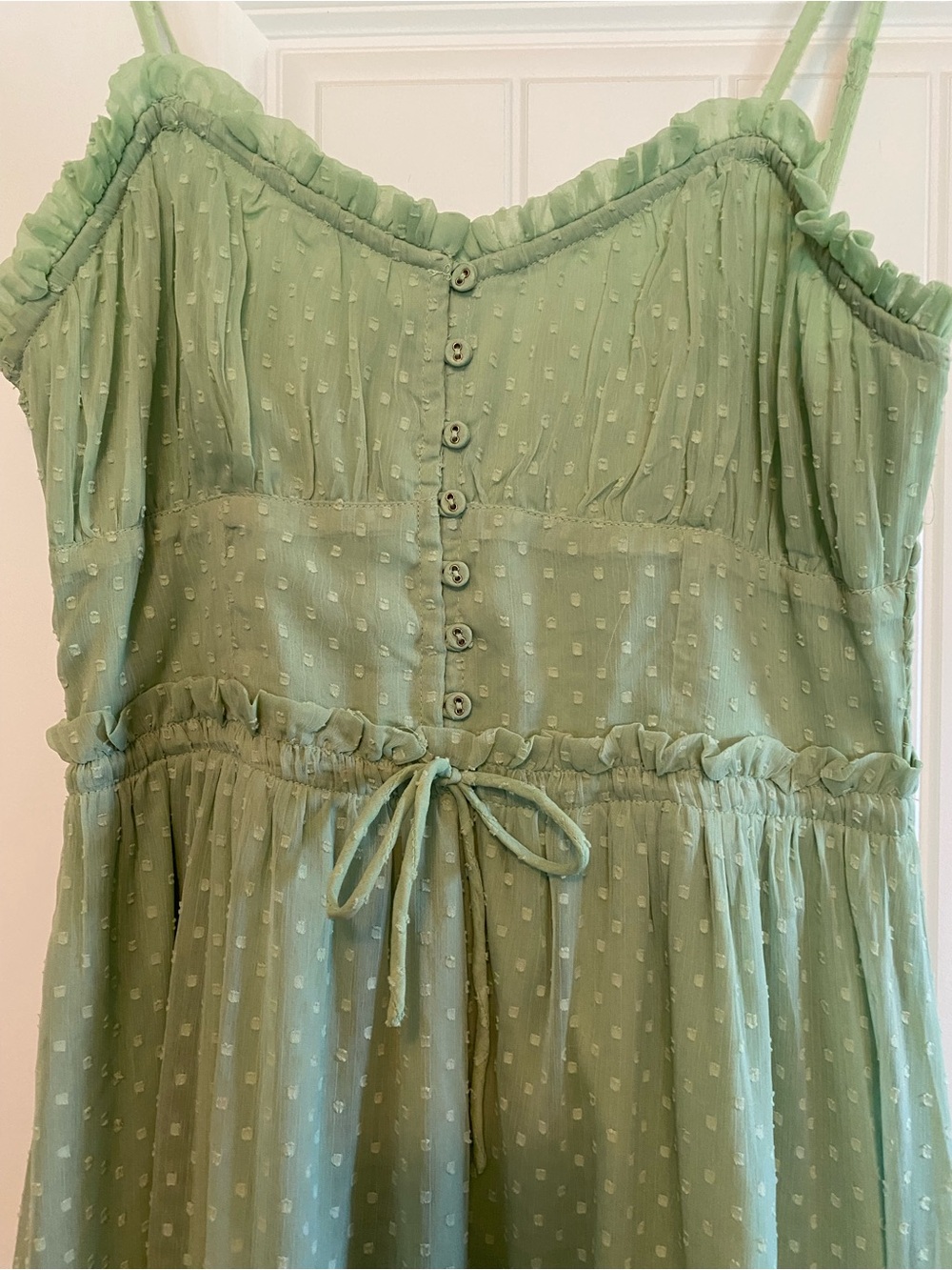 Patrons of Peace Quiet Green Smocked Midi Dress - Picture 2 of 6